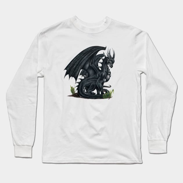 Majestic Black Dragon Long Sleeve T-Shirt by Sandra Staple